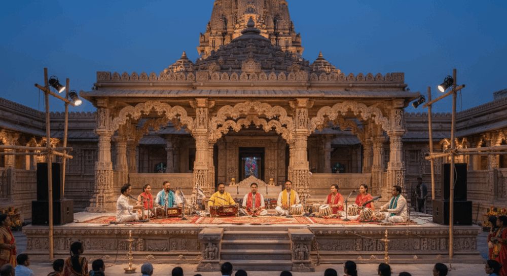 अयोध्या में मंदिर परिसर में शुरू हुआ आध्यात्मिक संगीत महोत्सव