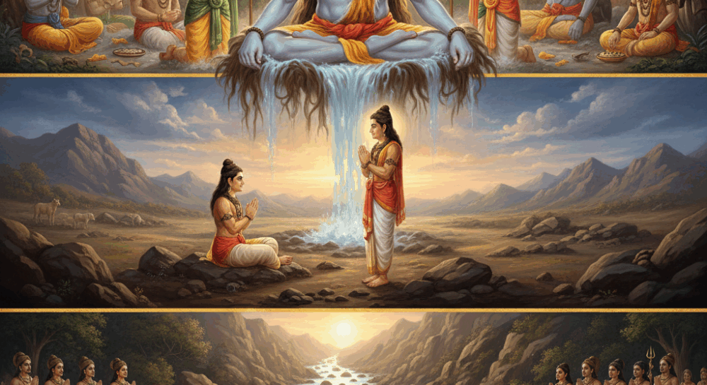 गंगा अवतरण कथा भागीरथ तपस्या, शिव का जटाओं में धारण करना और धरती का उद्धार