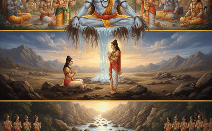 गंगा अवतरण कथा भागीरथ तपस्या, शिव का जटाओं में धारण करना और धरती का उद्धार